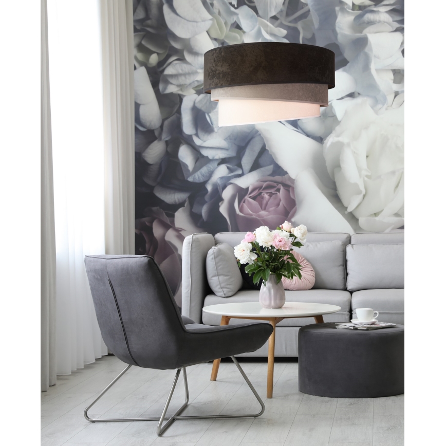 Duolla - Ljuskrona med textilsladd DEVON 1xE27/40W/230V diameter 45 cm svart/grå/beige