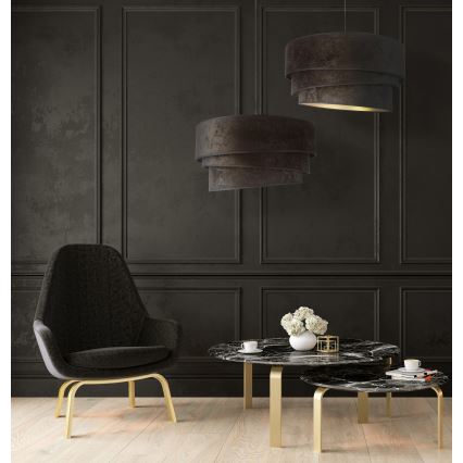 Duolla - Ljuskrona med textilsladd DEVON 1xE27/40W/230V diameter 45 cm svart/guld
