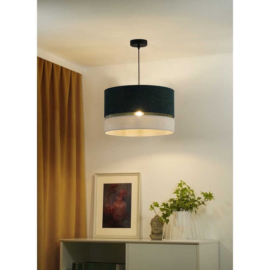 Duolla - Ljuskrona med textilsladd DOUBLE 1xE27/15W/230V diameter 40 cm grön/grå