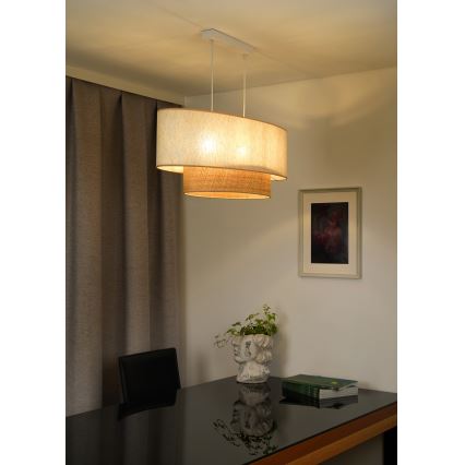 Duolla - Ljuskrona med textilsladd DOUBLE OVAL NATURE 2xE27/15W/230V grädde/beige