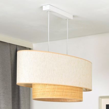 Duolla - Ljuskrona med textilsladd DOUBLE OVAL NATURE 2xE27/15W/230V grädde/beige