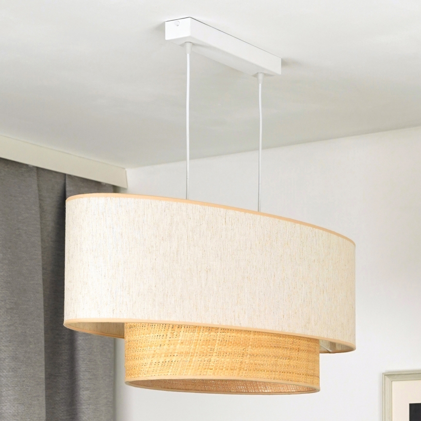 Duolla - Ljuskrona med textilsladd DOUBLE OVAL NATURE 2xE27/15W/230V grädde/beige