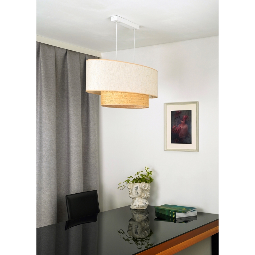 Duolla - Ljuskrona med textilsladd DOUBLE OVAL NATURE 2xE27/15W/230V grädde/beige