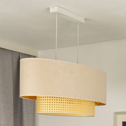 Duolla - Ljuskrona med textilsladd DOUBLE OVAL RATTAN 2xE27/15W/230V grädde/rotting