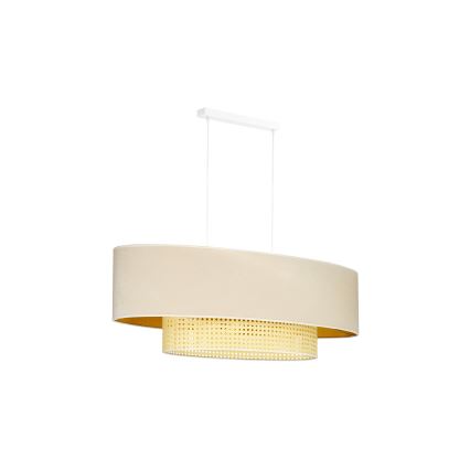 Duolla - Ljuskrona med textilsladd DOUBLE OVAL RATTAN 2xE27/15W/230V grädde/rotting