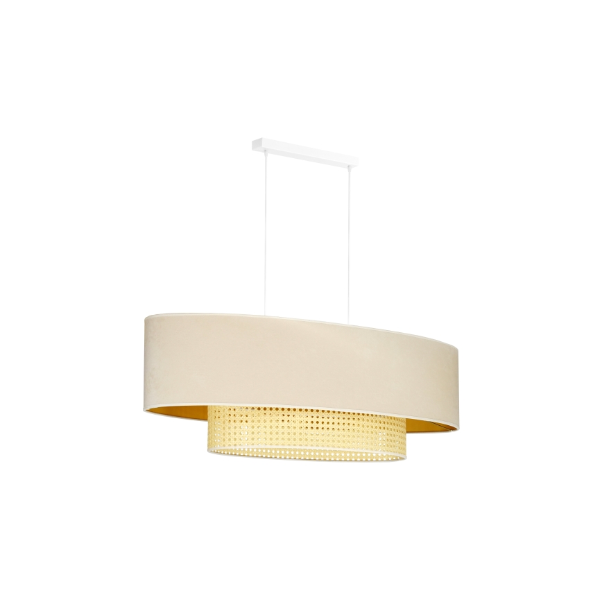 Duolla - Ljuskrona med textilsladd DOUBLE OVAL RATTAN 2xE27/15W/230V grädde/rotting