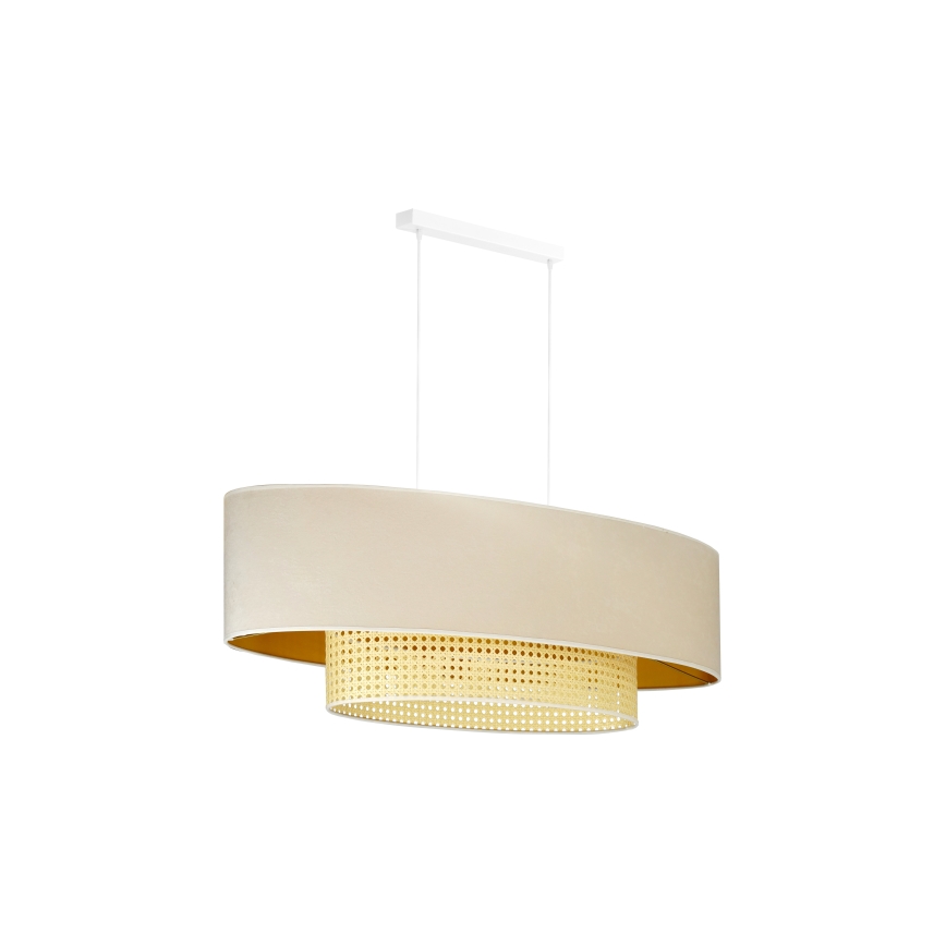 Duolla - Ljuskrona med textilsladd DOUBLE OVAL RATTAN 2xE27/15W/230V grädde/rotting