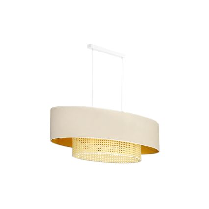 Duolla - Ljuskrona med textilsladd DOUBLE OVAL RATTAN 2xE27/15W/230V grädde/rotting