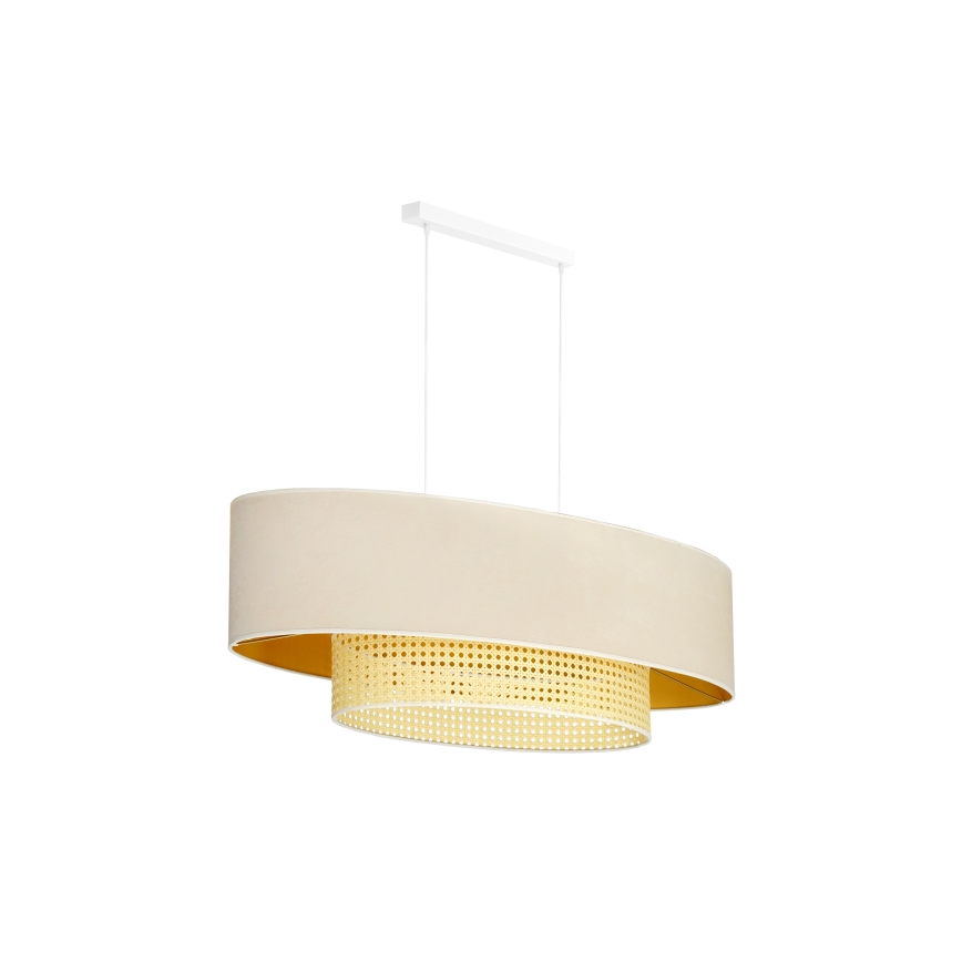 Duolla - Ljuskrona med textilsladd DOUBLE OVAL RATTAN 2xE27/15W/230V grädde/rotting