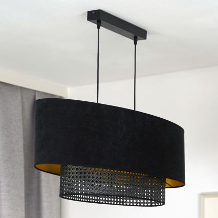 Duolla - Ljuskrona med textilsladd DOUBLE OVAL RATTAN 2xE27/15W/230V svart/rotting