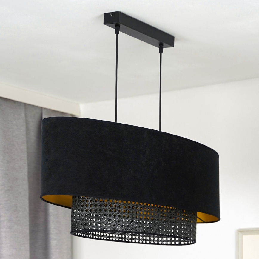 Duolla - Ljuskrona med textilsladd DOUBLE OVAL RATTAN 2xE27/15W/230V svart/rotting
