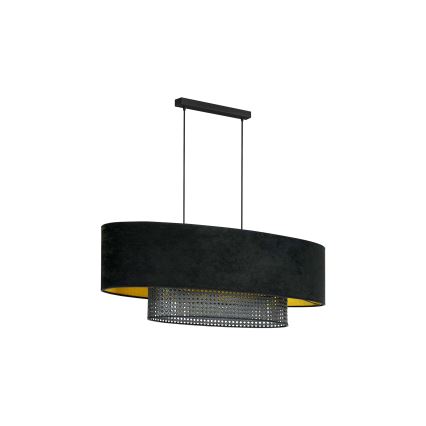 Duolla - Ljuskrona med textilsladd DOUBLE OVAL RATTAN 2xE27/15W/230V svart/rotting