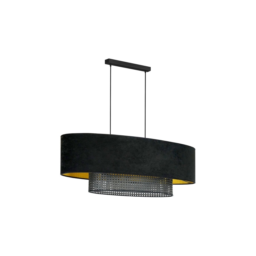 Duolla - Ljuskrona med textilsladd DOUBLE OVAL RATTAN 2xE27/15W/230V svart/rotting