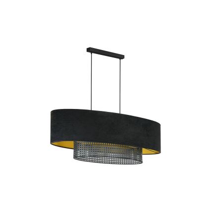 Duolla - Ljuskrona med textilsladd DOUBLE OVAL RATTAN 2xE27/15W/230V svart/rotting