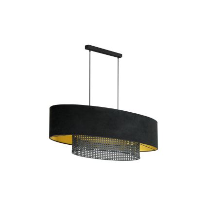 Duolla - Ljuskrona med textilsladd DOUBLE OVAL RATTAN 2xE27/15W/230V svart/rotting