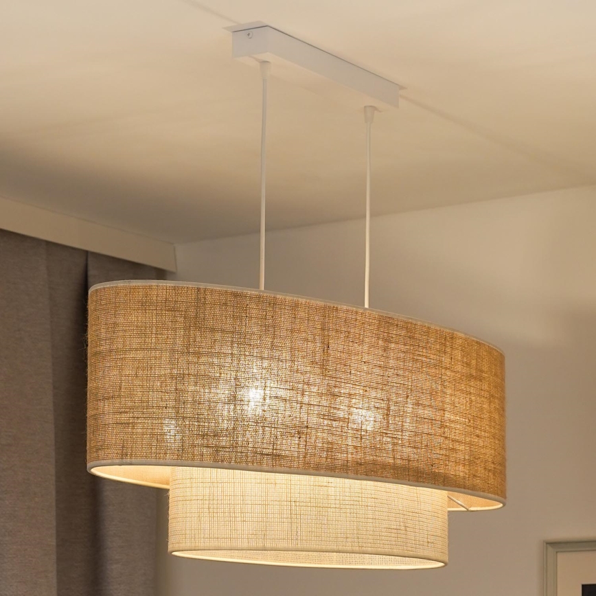 Duolla - Ljuskrona med textilsladd DOUBLE OVAL YUTE 2xE27/15W/230V brun/grädde