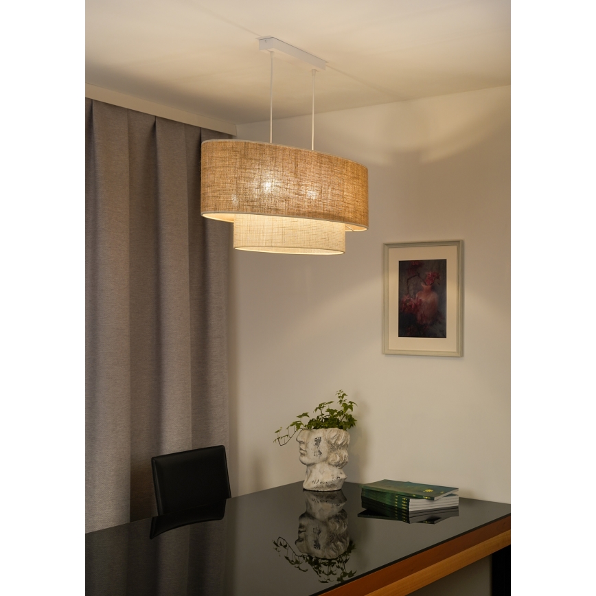 Duolla - Ljuskrona med textilsladd DOUBLE OVAL YUTE 2xE27/15W/230V brun/grädde