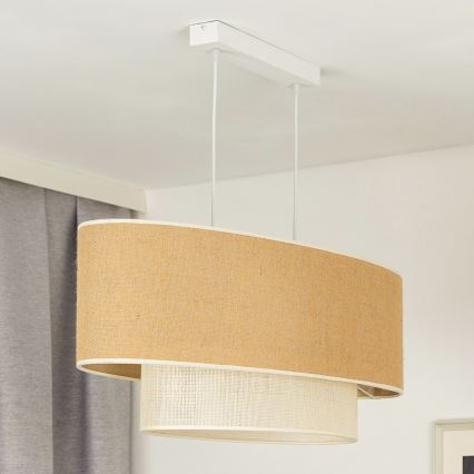 Duolla - Ljuskrona med textilsladd DOUBLE OVAL YUTE 2xE27/15W/230V brun/grädde