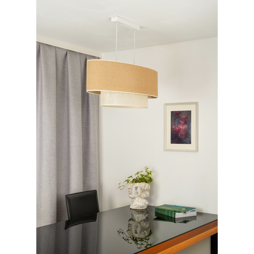 Duolla - Ljuskrona med textilsladd DOUBLE OVAL YUTE 2xE27/15W/230V brun/grädde