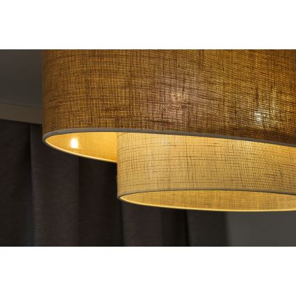 Duolla - Ljuskrona med textilsladd DOUBLE OVAL YUTE 2xE27/15W/230V brun/grädde