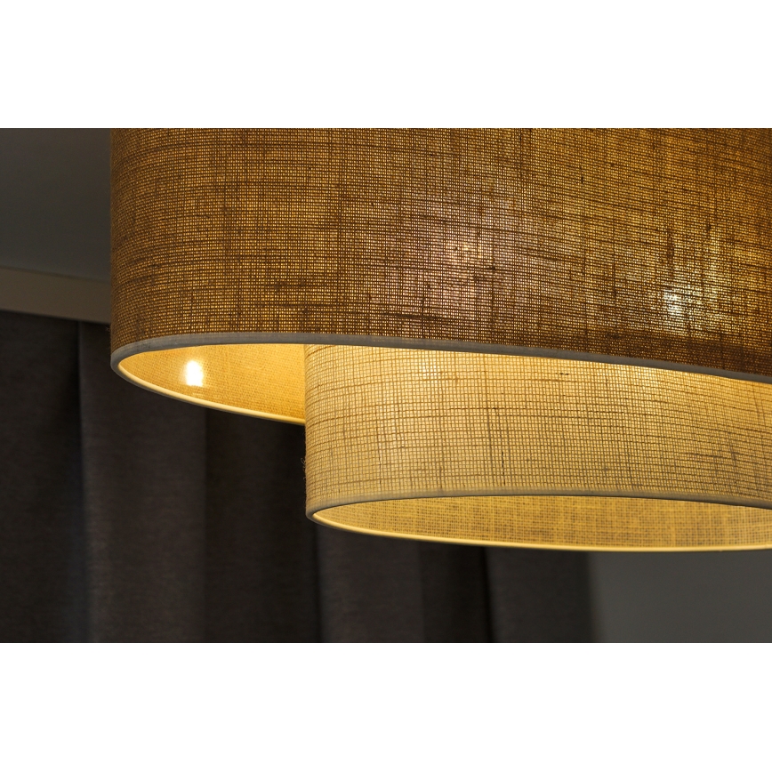 Duolla - Ljuskrona med textilsladd DOUBLE OVAL YUTE 2xE27/15W/230V brun/grädde