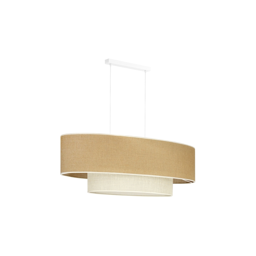 Duolla - Ljuskrona med textilsladd DOUBLE OVAL YUTE 2xE27/15W/230V brun/grädde