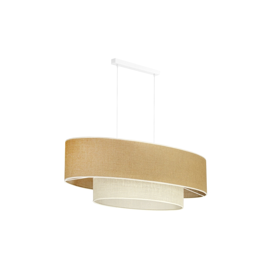 Duolla - Ljuskrona med textilsladd DOUBLE OVAL YUTE 2xE27/15W/230V brun/grädde