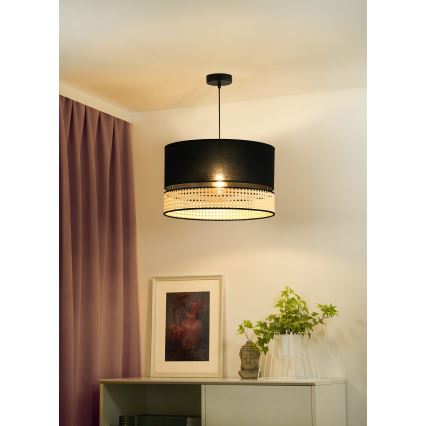 Duolla - Ljuskrona med textilsladd DOUBLE RATTAN 1xE27/15W/230V diameter 40 cm svart/beige