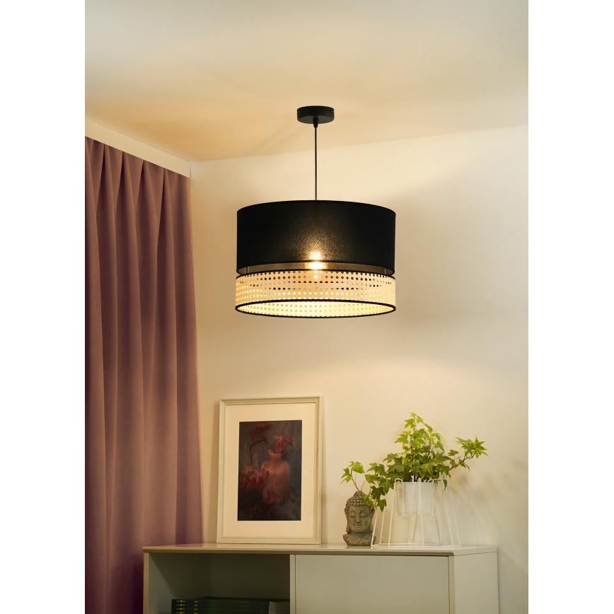 Duolla - Ljuskrona med textilsladd DOUBLE RATTAN 1xE27/15W/230V diameter 40 cm svart/beige