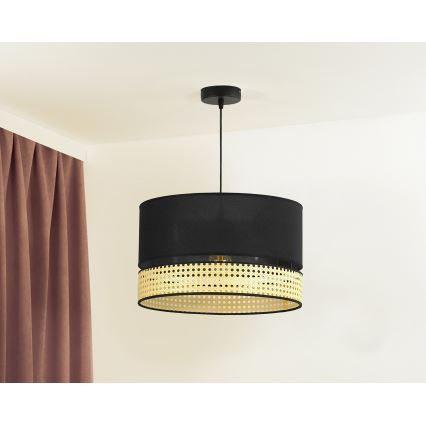 Duolla - Ljuskrona med textilsladd DOUBLE RATTAN 1xE27/15W/230V diameter 40 cm svart/beige