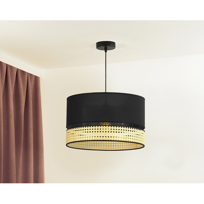 Duolla - Ljuskrona med textilsladd DOUBLE RATTAN 1xE27/15W/230V diameter 40 cm svart/beige