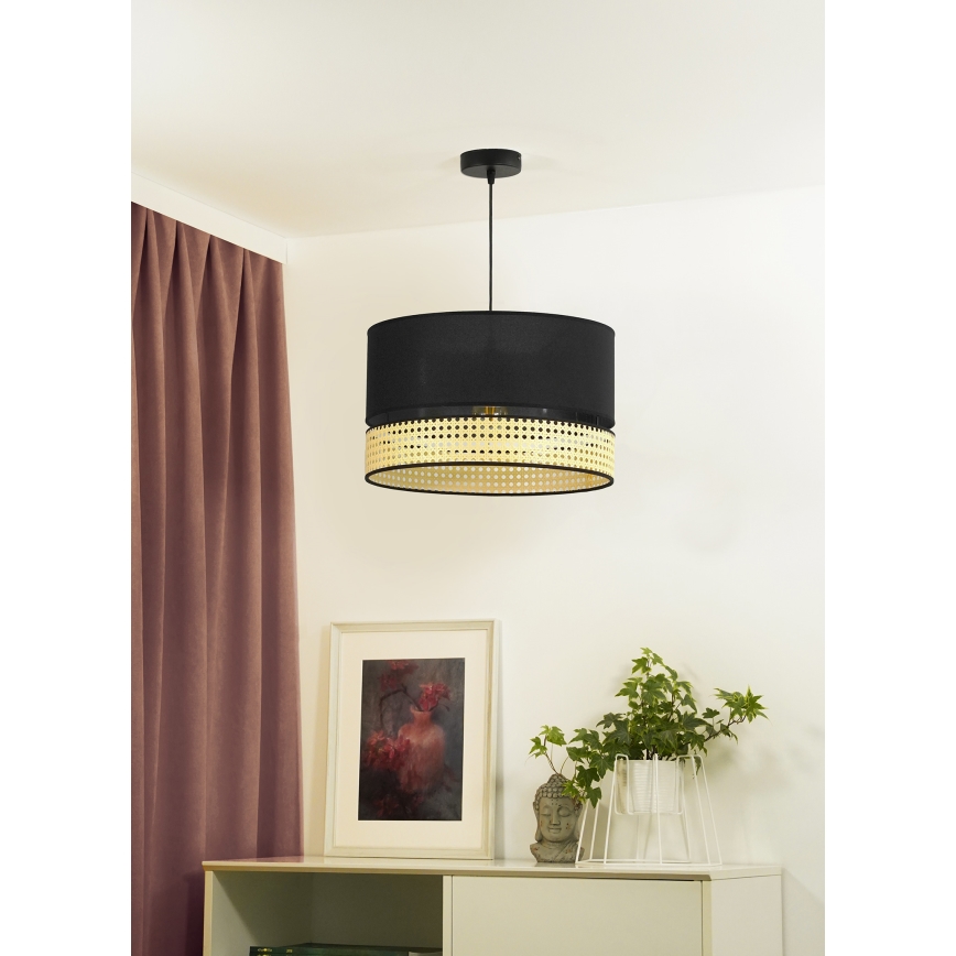 Duolla - Ljuskrona med textilsladd DOUBLE RATTAN 1xE27/15W/230V diameter 40 cm svart/beige