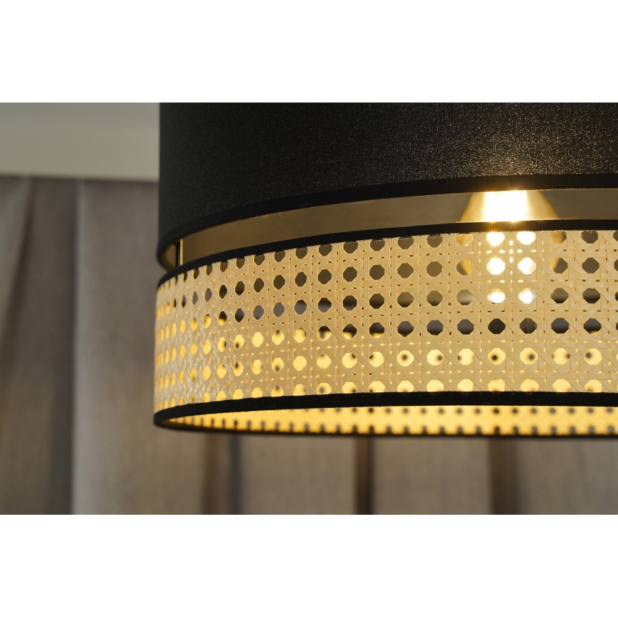 Duolla - Ljuskrona med textilsladd DOUBLE RATTAN 1xE27/15W/230V diameter 40 cm svart/beige