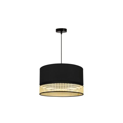 Duolla - Ljuskrona med textilsladd DOUBLE RATTAN 1xE27/15W/230V diameter 40 cm svart/beige