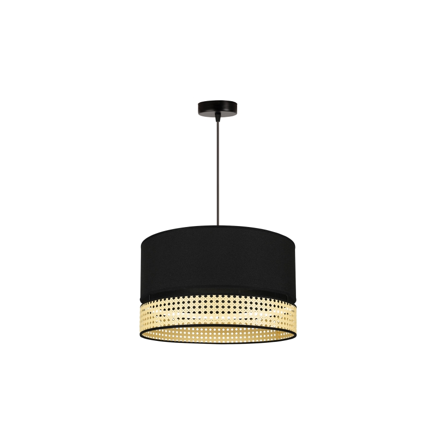 Duolla - Ljuskrona med textilsladd DOUBLE RATTAN 1xE27/15W/230V diameter 40 cm svart/beige