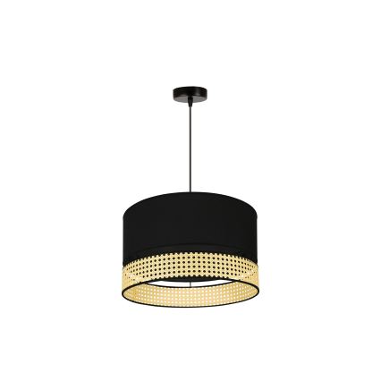Duolla - Ljuskrona med textilsladd DOUBLE RATTAN 1xE27/15W/230V diameter 40 cm svart/beige