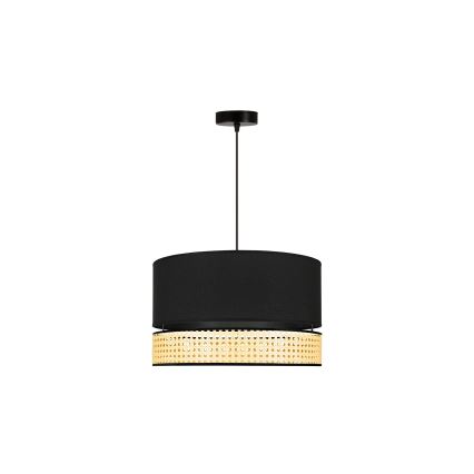 Duolla - Ljuskrona med textilsladd DOUBLE RATTAN 1xE27/15W/230V diameter 40 cm svart/beige