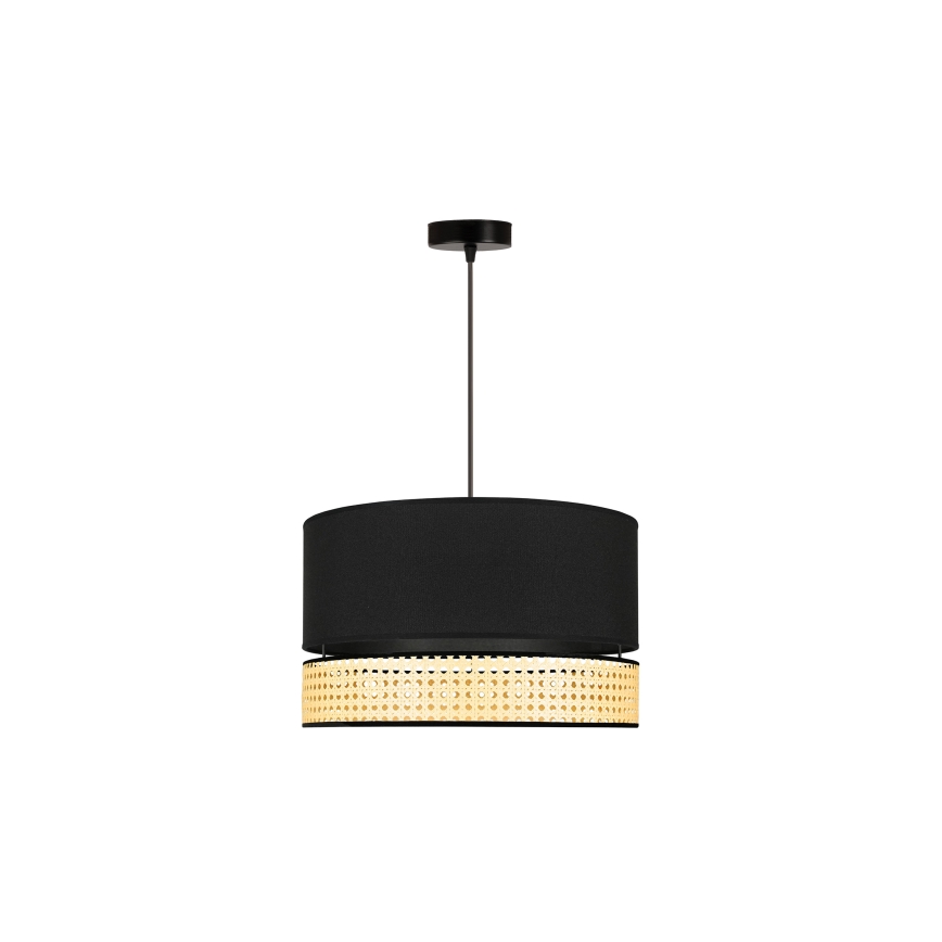 Duolla - Ljuskrona med textilsladd DOUBLE RATTAN 1xE27/15W/230V diameter 40 cm svart/beige