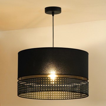 Duolla - Ljuskrona med textilsladd DOUBLE RATTAN 1xE27/15W/230V diameter 40 cm svart