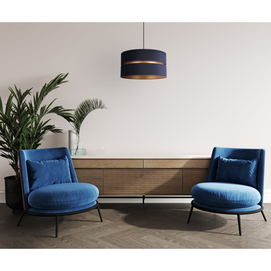 Duolla - Ljuskrona med textilsladd DUO 1xE27/15W/230V diameter 40 cm blå/guld
