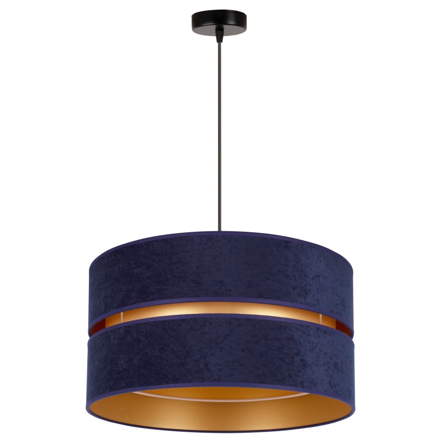 Duolla - Ljuskrona med textilsladd DUO 1xE27/15W/230V diameter 40 cm blå/guld