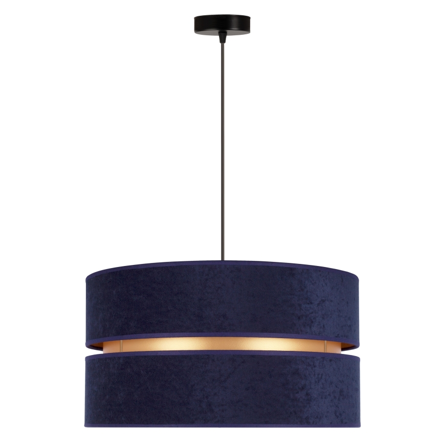 Duolla - Ljuskrona med textilsladd DUO 1xE27/15W/230V diameter 40 cm blå/guld