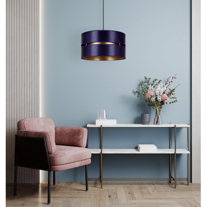 Duolla - Ljuskrona med textilsladd DUO 1xE27/15W/230V diameter 40 cm blå/guld