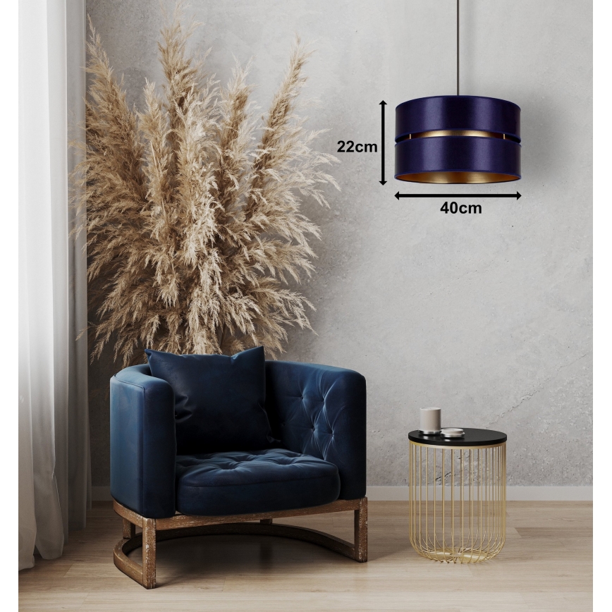 Duolla - Ljuskrona med textilsladd DUO 1xE27/15W/230V diameter 40 cm blå/guld