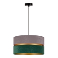 Duolla - Ljuskrona med textilsladd DUO 1xE27/15W/230V diameter 40 cm grå/grön/guld