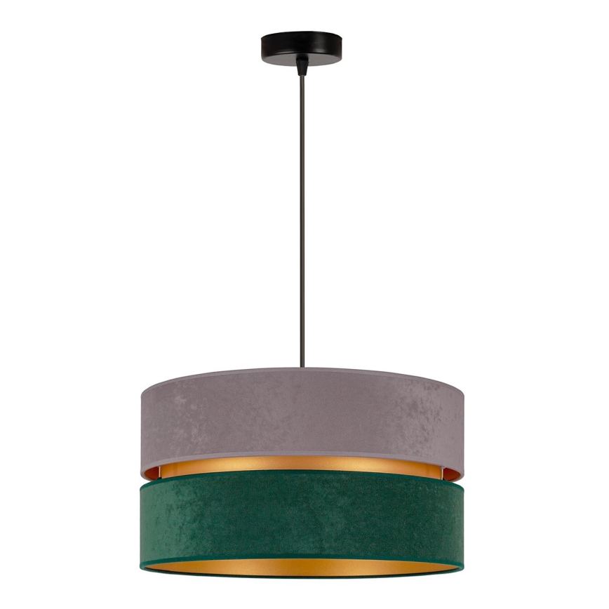 Duolla - Ljuskrona med textilsladd DUO 1xE27/15W/230V diameter 40 cm grå/grön/guld