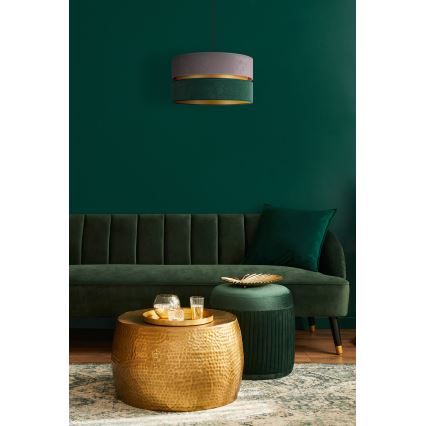 Duolla - Ljuskrona med textilsladd DUO 1xE27/15W/230V diameter 40 cm grå/grön/guld