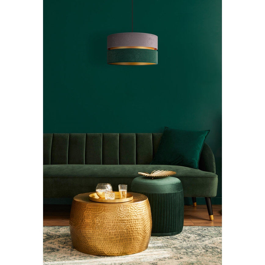 Duolla - Ljuskrona med textilsladd DUO 1xE27/15W/230V diameter 40 cm grå/grön/guld