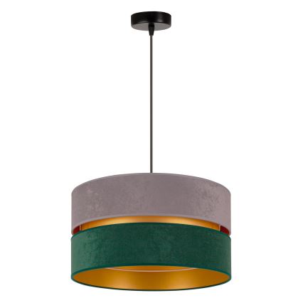 Duolla - Ljuskrona med textilsladd DUO 1xE27/15W/230V diameter 40 cm grå/grön/guld