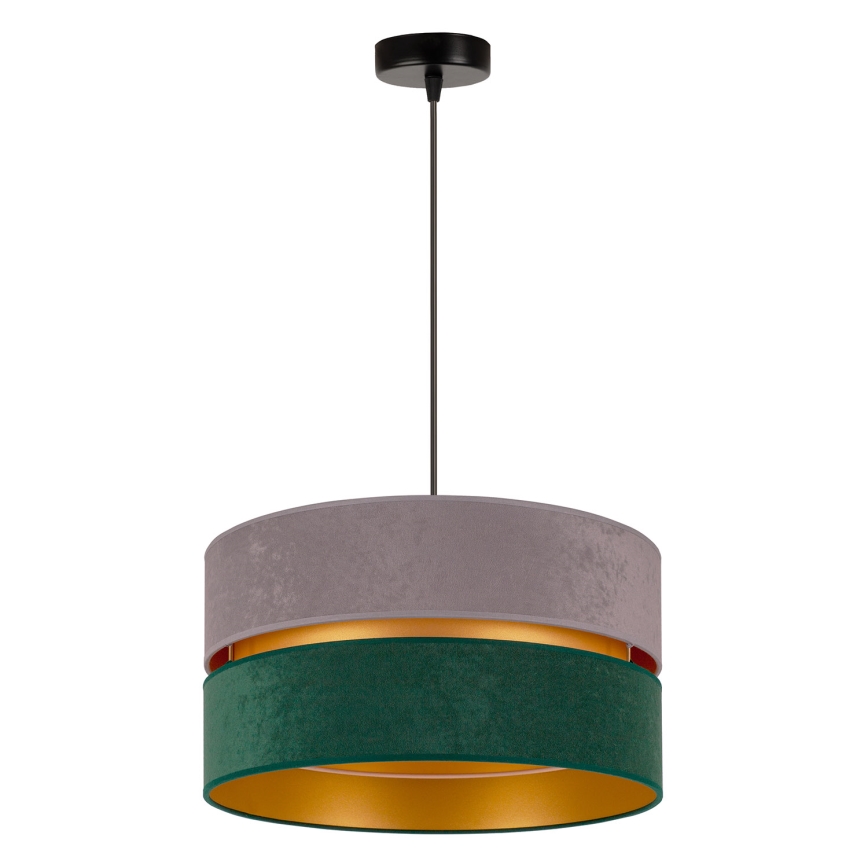 Duolla - Ljuskrona med textilsladd DUO 1xE27/15W/230V diameter 40 cm grå/grön/guld